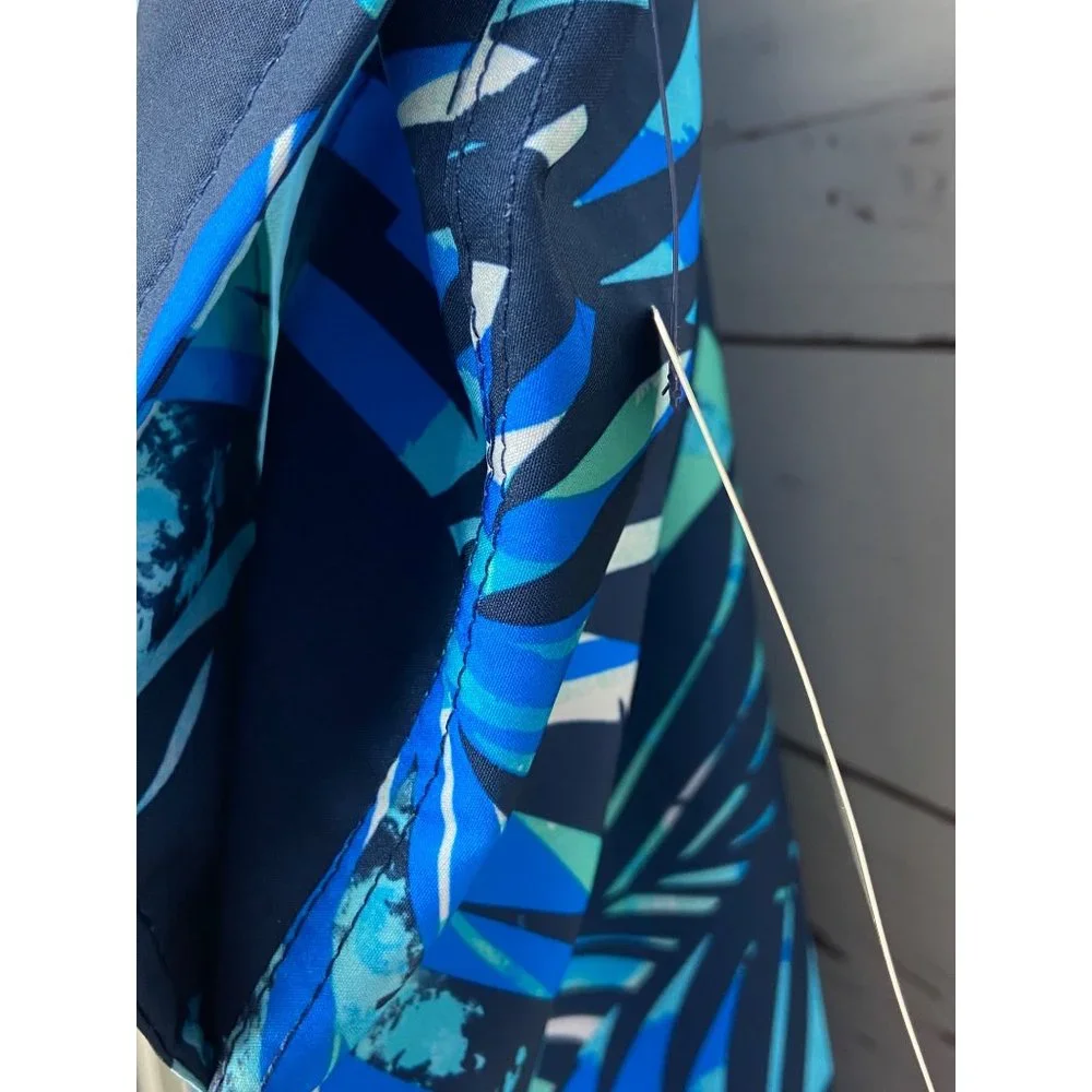 George Mens Swim Quick Dry SPF 50 At The Knees Trunks Blue Palm Leaves New Pocke